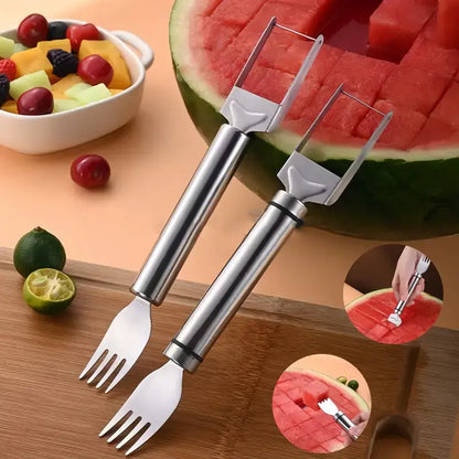 😋Buy 1 Get 1 Free !! 🍉2-in-1 Watermelon Slicer & Fork – Stainless Steel, Dual Head