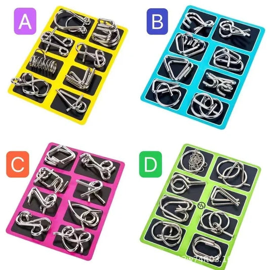 🔥Last Day Promotion 50% OFF🧠🔠Metal Puzzle Ring Eight-Piece Blue Version Brain Teasers
