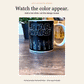Actual video of a ceramic mug revealing color as a hot drink is poured.