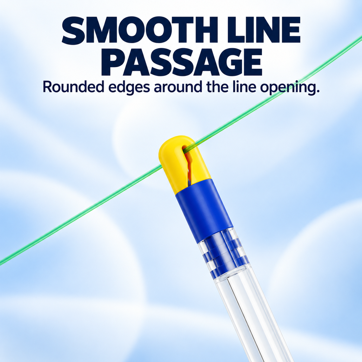 Detail of the smooth-edged fishing line opening on the quick-change float adapter.