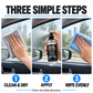 Three steps: clean and dry, apply, then wipe evenly