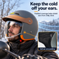 Grey motorcycle helmet worn over the ears, with a close-up of soft ear-area padding for cold weather.