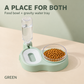 Green pet food bowl and gravity water dispenser with a white drinking cover
