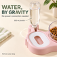 Gravity-fed 500 mL water bottle seated behind the covered water tray