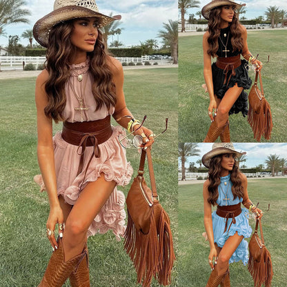 Women's Sleeveless Ruffle Top & Mini Skirt 2-Piece Set