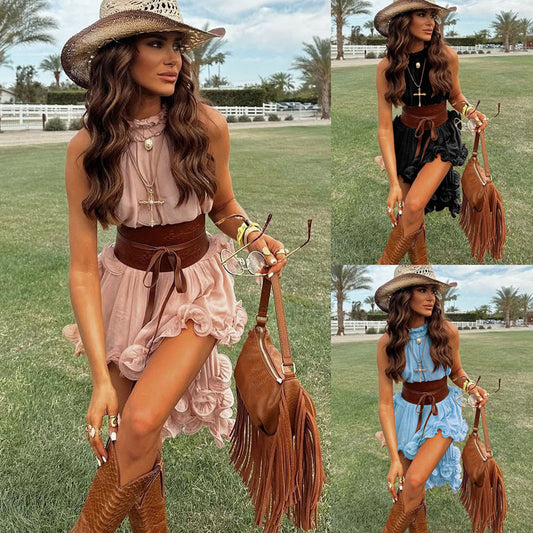Women's Sleeveless Ruffle Top & Mini Skirt 2-Piece Set
