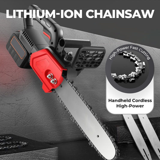 Cordless Lithium-Ion Chainsaw 🪚 — Pure Copper Motor | Fast Cutting, No Jamming | Anti-Accidental Start | Chip Guard | Versatile for Gardening, Pruning, and Firewood Splitting 🔥