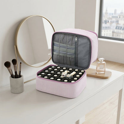 Stylish Striped Cosmetic Pouch with Dual Compartments