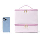 Stylish Striped Cosmetic Pouch with Dual Compartments
