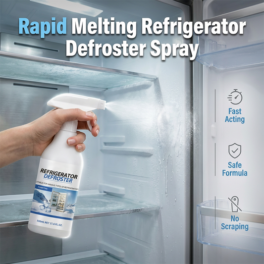 🥳2026 HOT SALE🥳💞50K+ SOLD!❄️Rapid Refrigerator Defroster Spray – Instant frost melting, no scraping. Food safe, easy spray. Save time & energy. 🧊✨