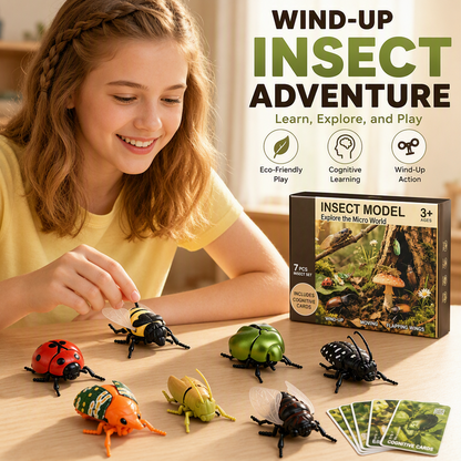 Wind-Up Winged Insect Simulation Toy Set with Educational Cards