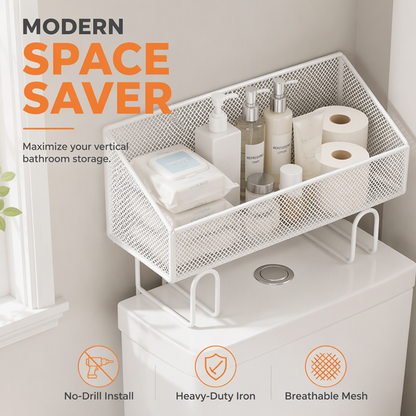 ⭐ Bestseller! Space-saving over-toilet rack – no-drill, anti-rust, ventilated mesh. 🚽✨