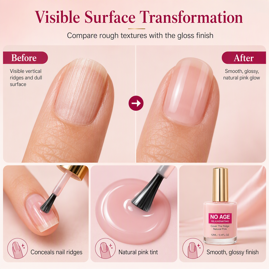 Original nail surface comparison and pink polish application details