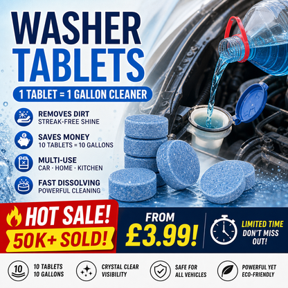 🚗💧 Windshield Washer Fluid Tablets – Concentrated Car Glass Cleaner, 1 Tablet Makes 1 Gallon