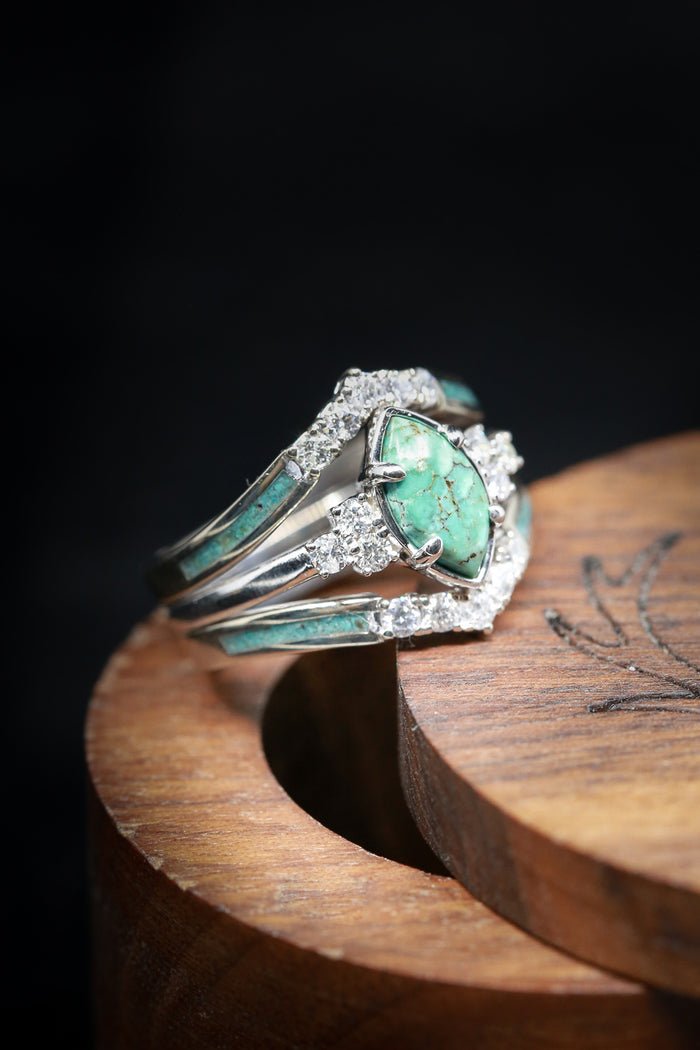 🎁Bague en argent avec diamant turquoise naturelle
