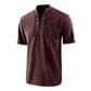 T-shirt rétro gothique à manches courtes avec col en V lacé et poche en lin pour hommes