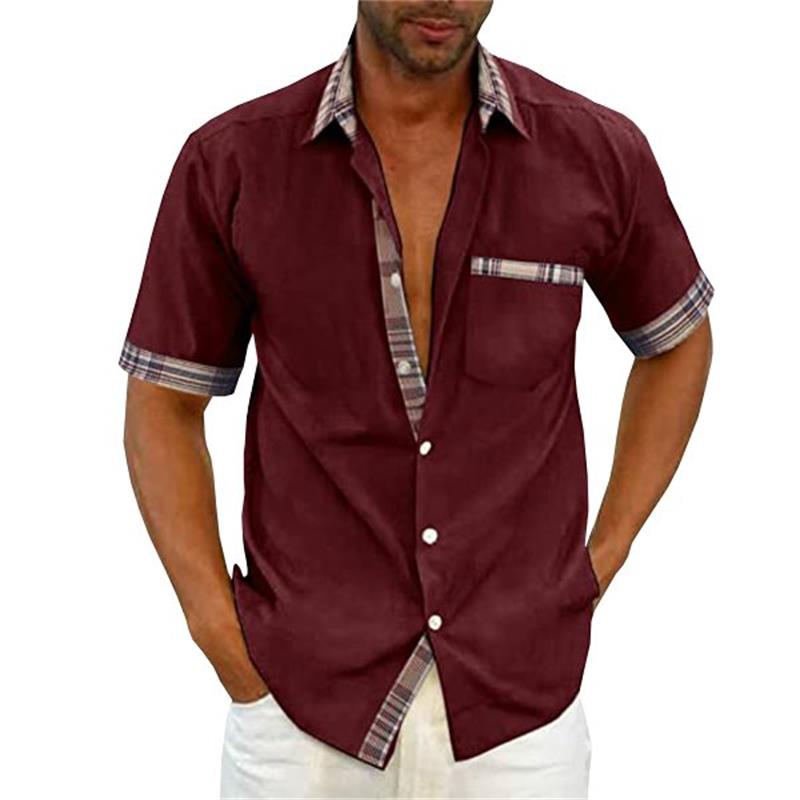 Chemise d'été décontractée à col en plaid et à boutons pour hommes-7
