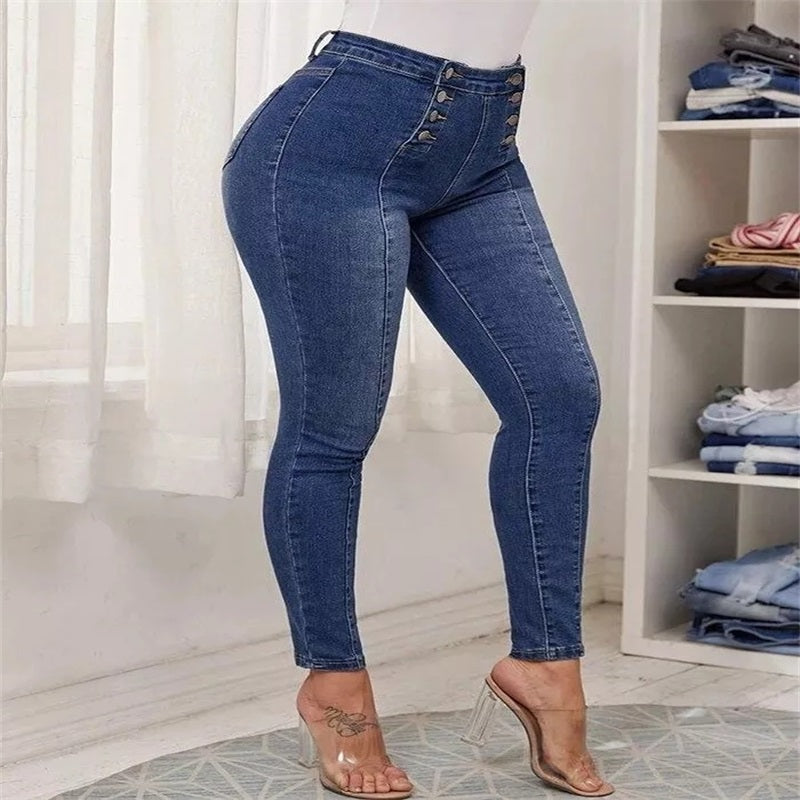 Achetez-en 2, livraison gratuite Jean skinny taille haute à double boutonnage-6