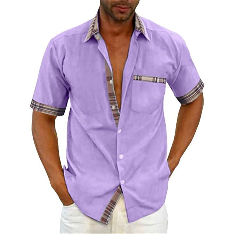 Chemise d'été décontractée à col en plaid et à boutons pour hommes-4