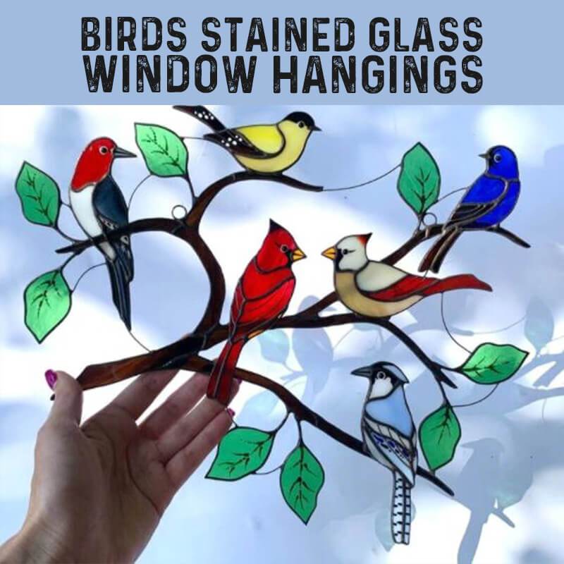 ✨Cadeau de fête des mères✨  Fenêtre vitrail oiseaux suspendus-1