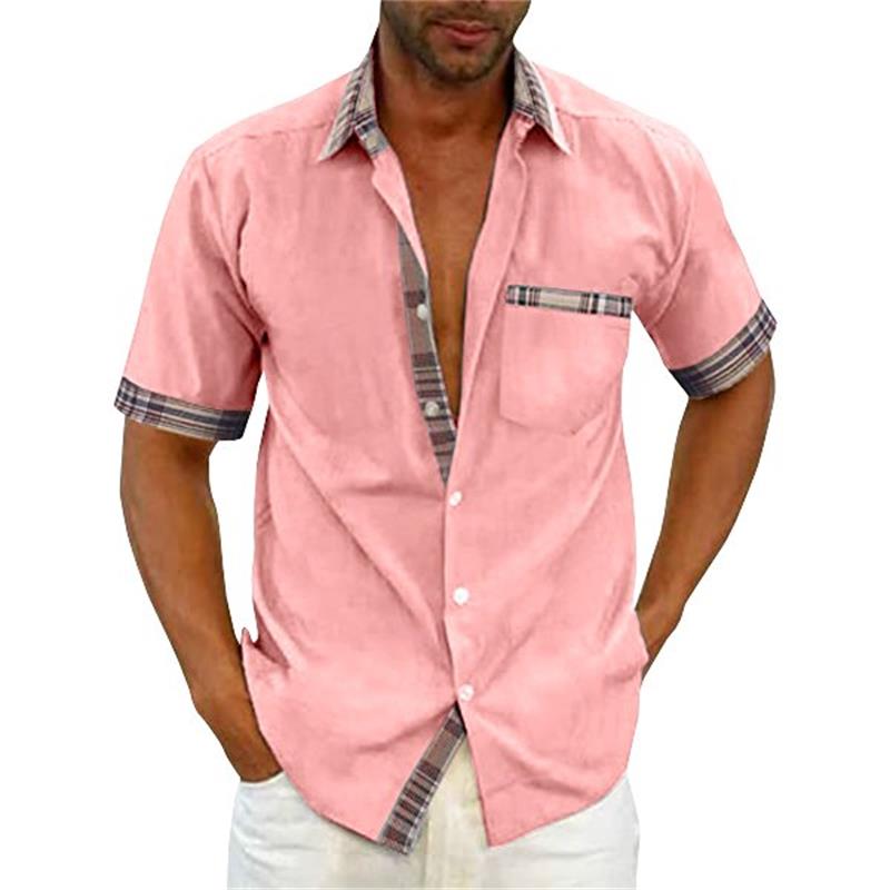 Chemise d'été décontractée à col en plaid et à boutons pour hommes-5